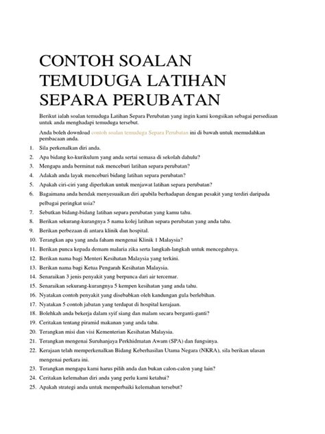 Contoh Soalan Temuduga Separa Perubatan Image